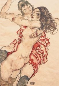 Dos mujeres abrazándose (amigas), por Egon Schiele, 1915.
