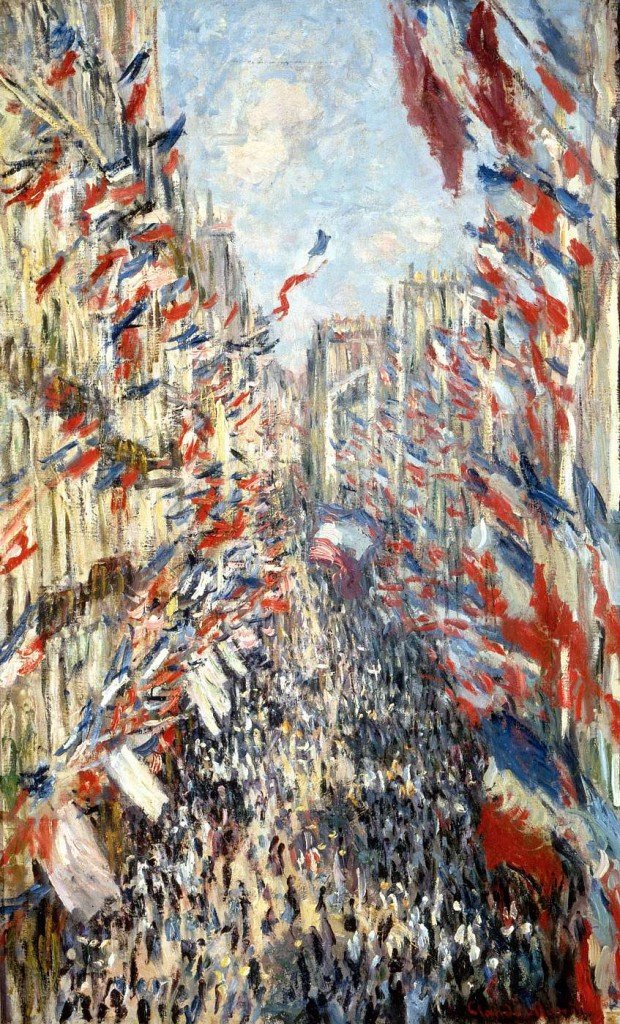 La Rue Montorgueil de París. Fiesta del 30 de junio de 1878, por Claude Monet, 1878, óleo sobre lienzo 81 x 50 cm, París, Museo de Orsay. 