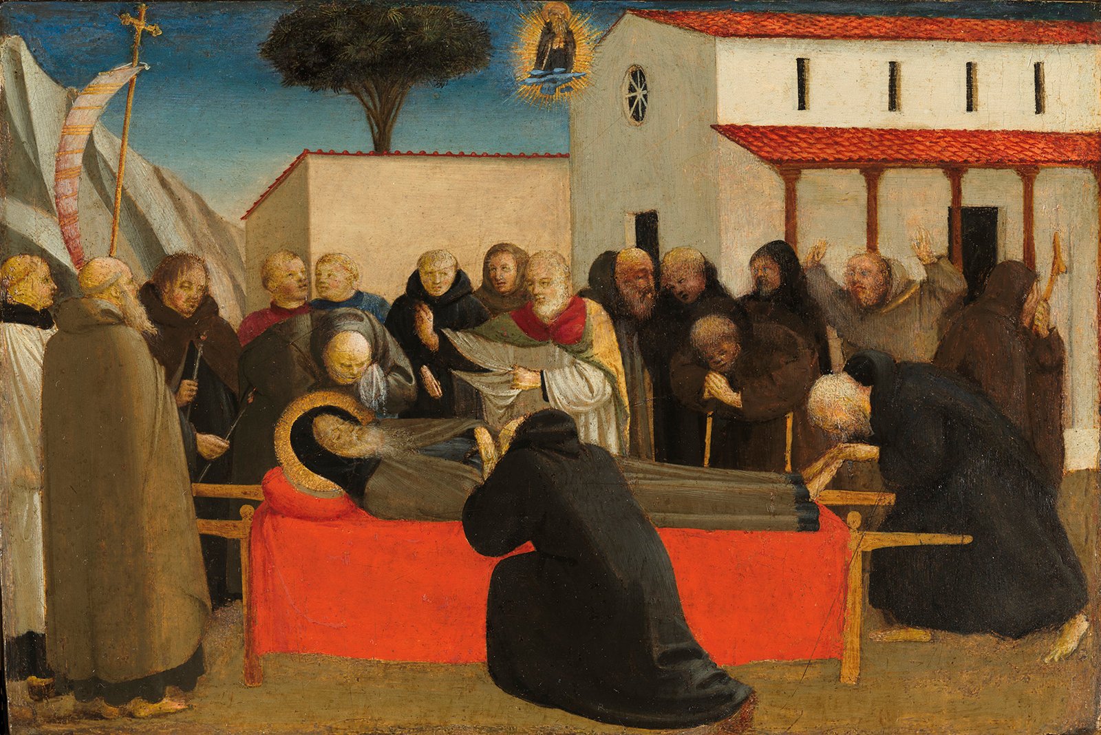 Funeral de San Antonio abad, h. 1426-30, témpera sobre madera de chopo, 29,2 x 19,5 cm. (Donación de don Carlos Fitz-Stuart y Martínez de Irujo, XIV duque de Alba de Tormes, al Museo del Prado).