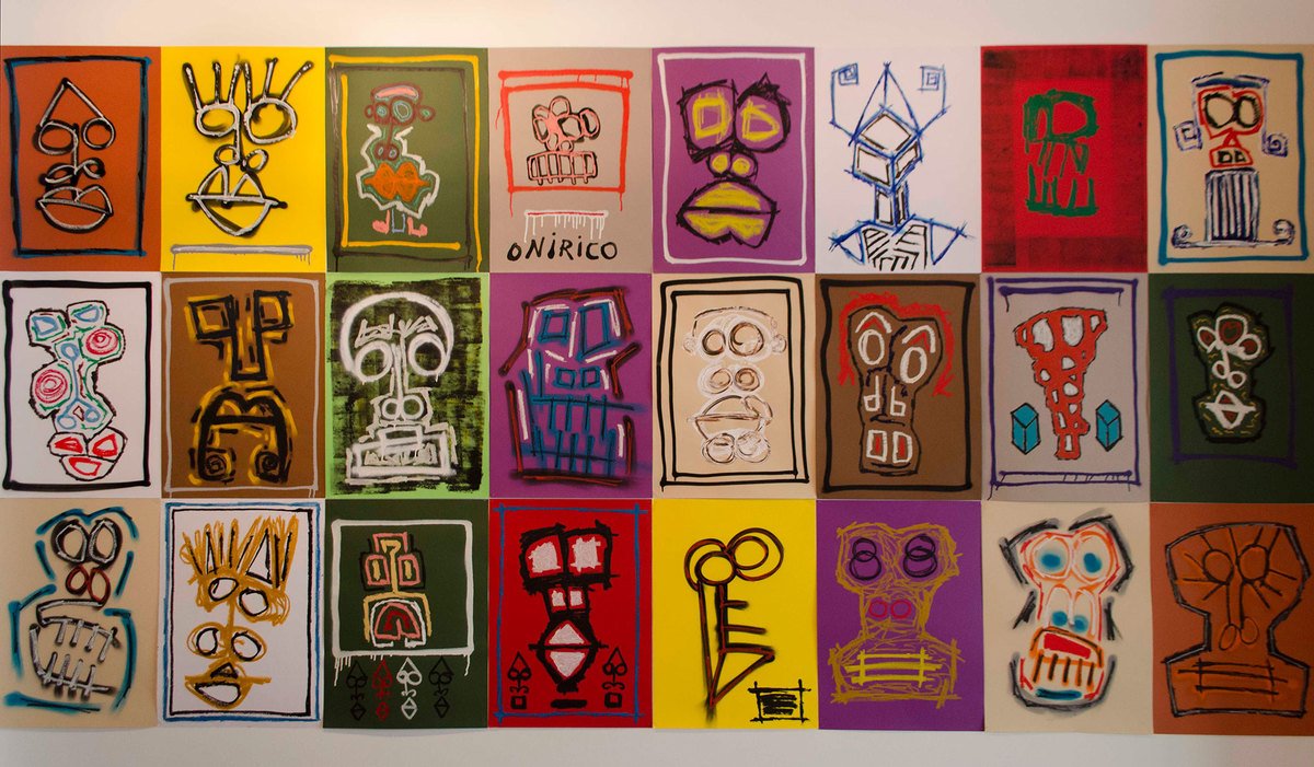 A Thousand Faces, de Raul, Mixed media on cardboard, 70 x 50 cm cada uno, 2014.
