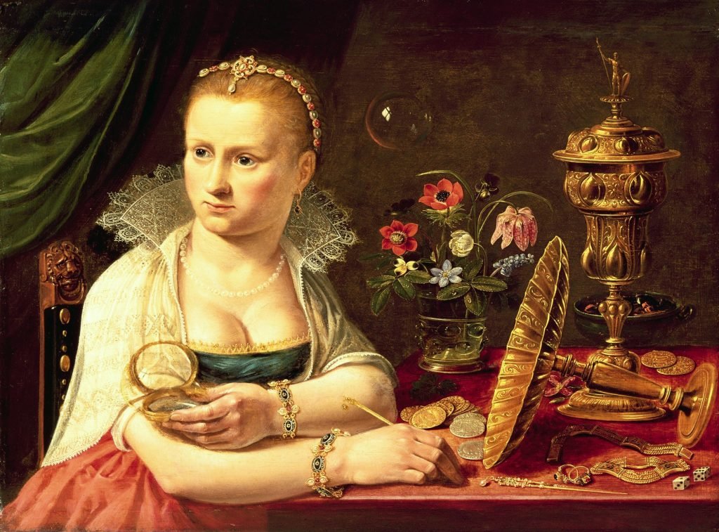 A vanitas portrait of a lady believed to be Clara Peeters by Peeters, Clara (1594-1659); 37.2x50.2 cm; Private Collection; Photo ¬© Bonhams, London, UK; Netherlandish, out of copyright. Arriba, JVH403594 Still life with silver-gilt tazza (oil on panel) by Peeters, Clara (1594-1659); 34.1x46.8 cm; Private Collection; Johnny Van Haeften Ltd., London; Netherlandish, out of copyright.