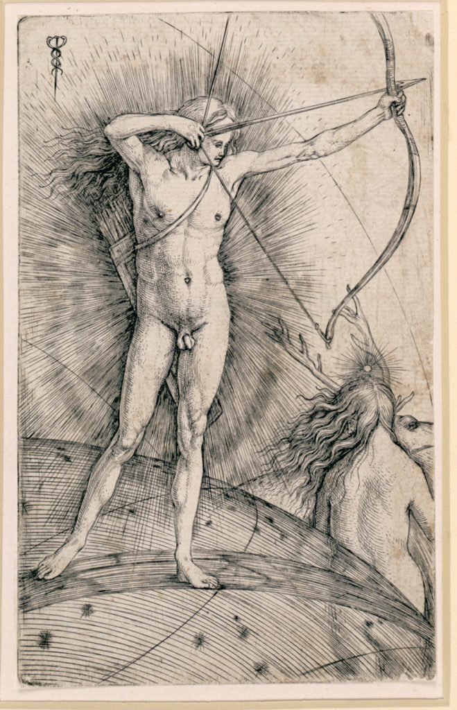 Apolo y Diana, de Jacopo de‘ Barbari, grabado, 15,9 x 10 cm, Vienna, Albertina.