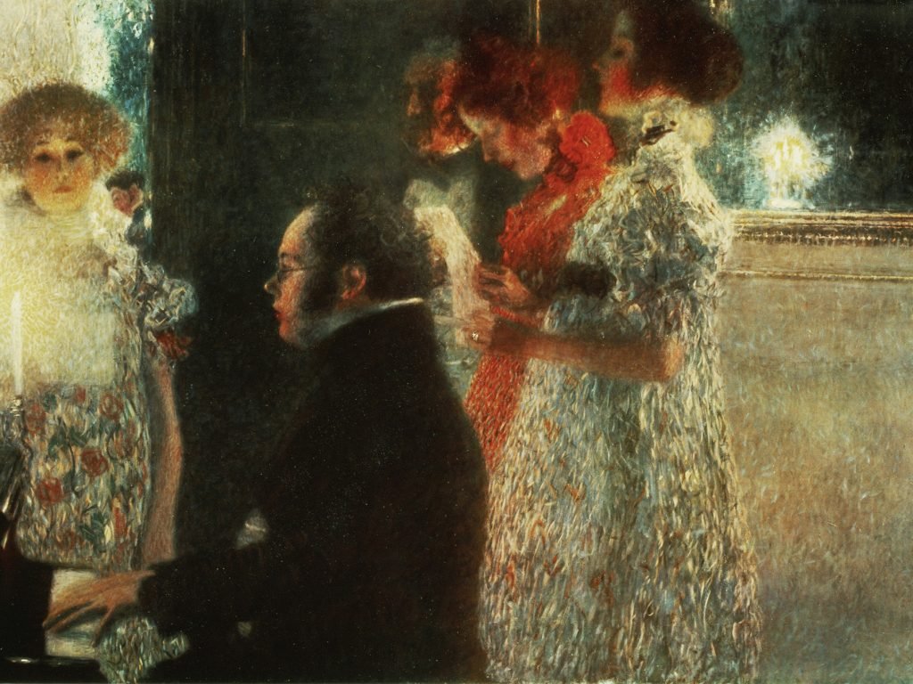 Franz Schubert al piano, un óleo de Gustav Klimt, 1889.