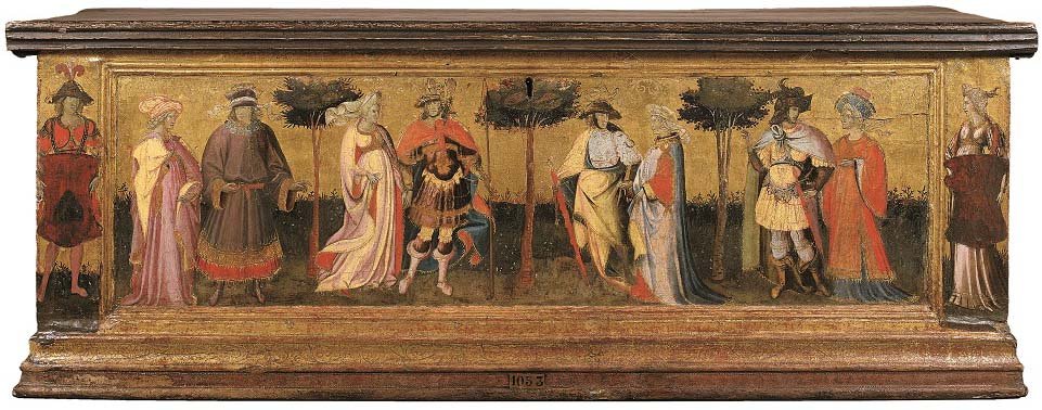 Jardín del Amor, de Giovanni dal Ponte, témpera sobre tabla, 41,8 x 146 cm, Parigi, Institut de France, Musee Jacquemart-Andre.