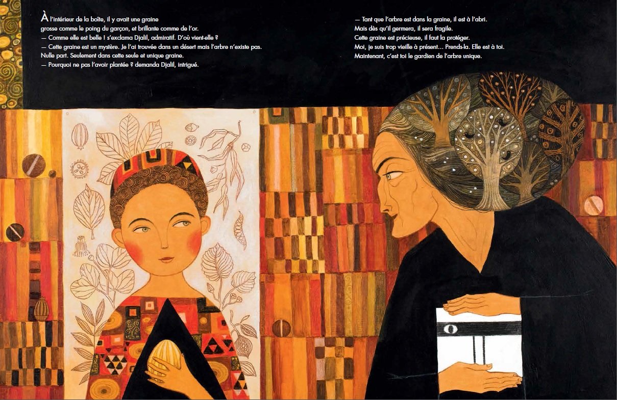 Interior de "El guardián del árbol", de Myriam Ouyessad y Anja Klauss. Editorial Juventud. 
